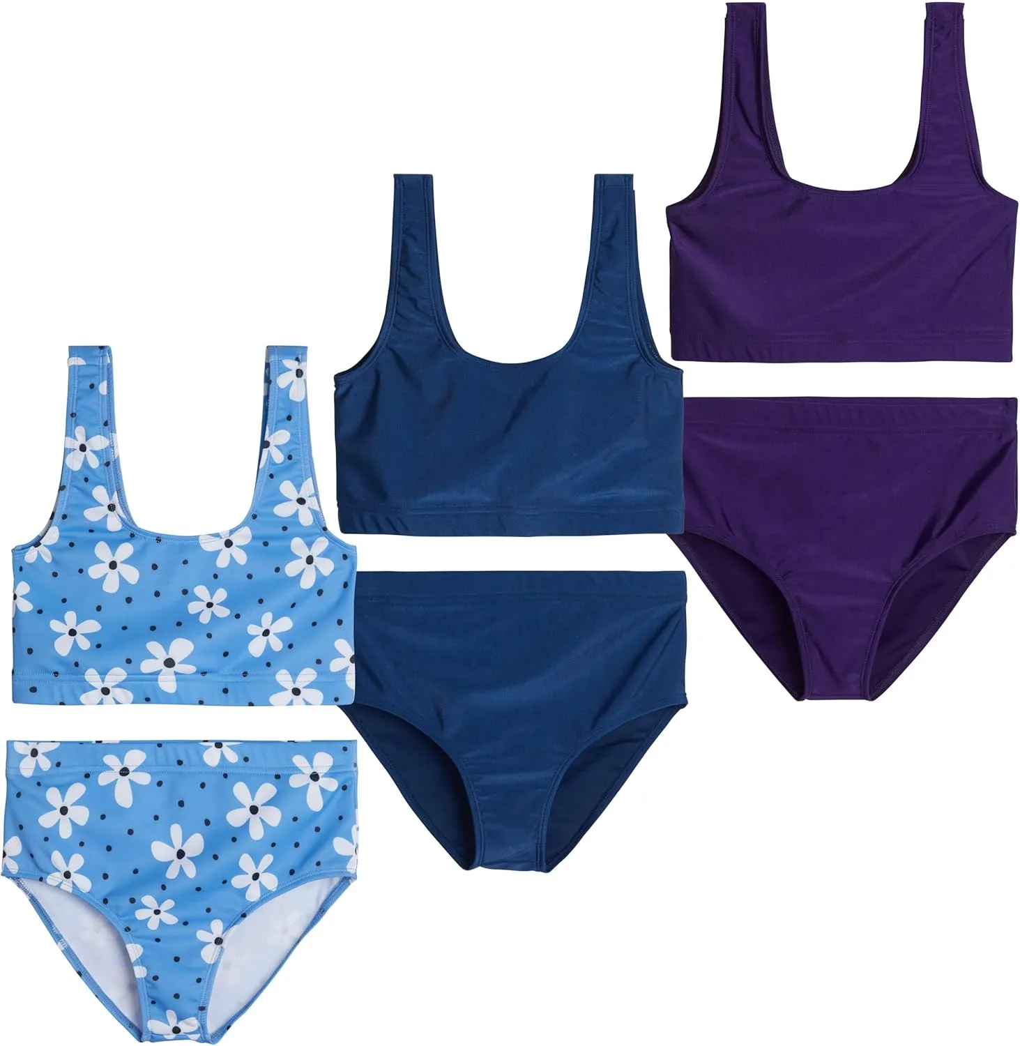 Real Essentials 3 Pack: Girl's 2-Piece Beach Sport Bikini Swimsuit - Swimwear for Girls UPF 50 