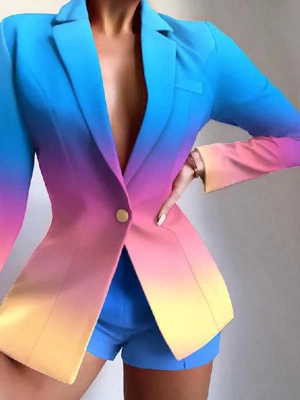 Sets Printed Blazer Shorts Two Piece Set for Women