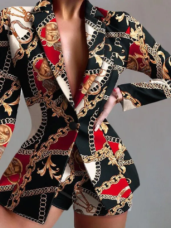 Sets Printed Blazer Shorts Two Piece Set for Women