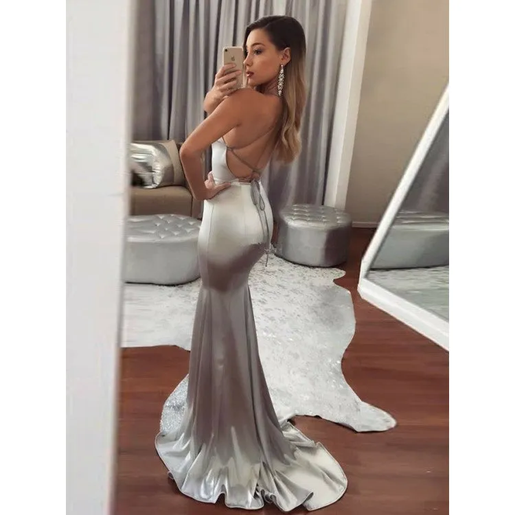 Shining Satin Floor-length Sequined Mermaid Evening Dresses PD270