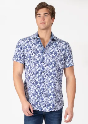 Short Sleeve Dress Shirt with Abstract Paisley Print