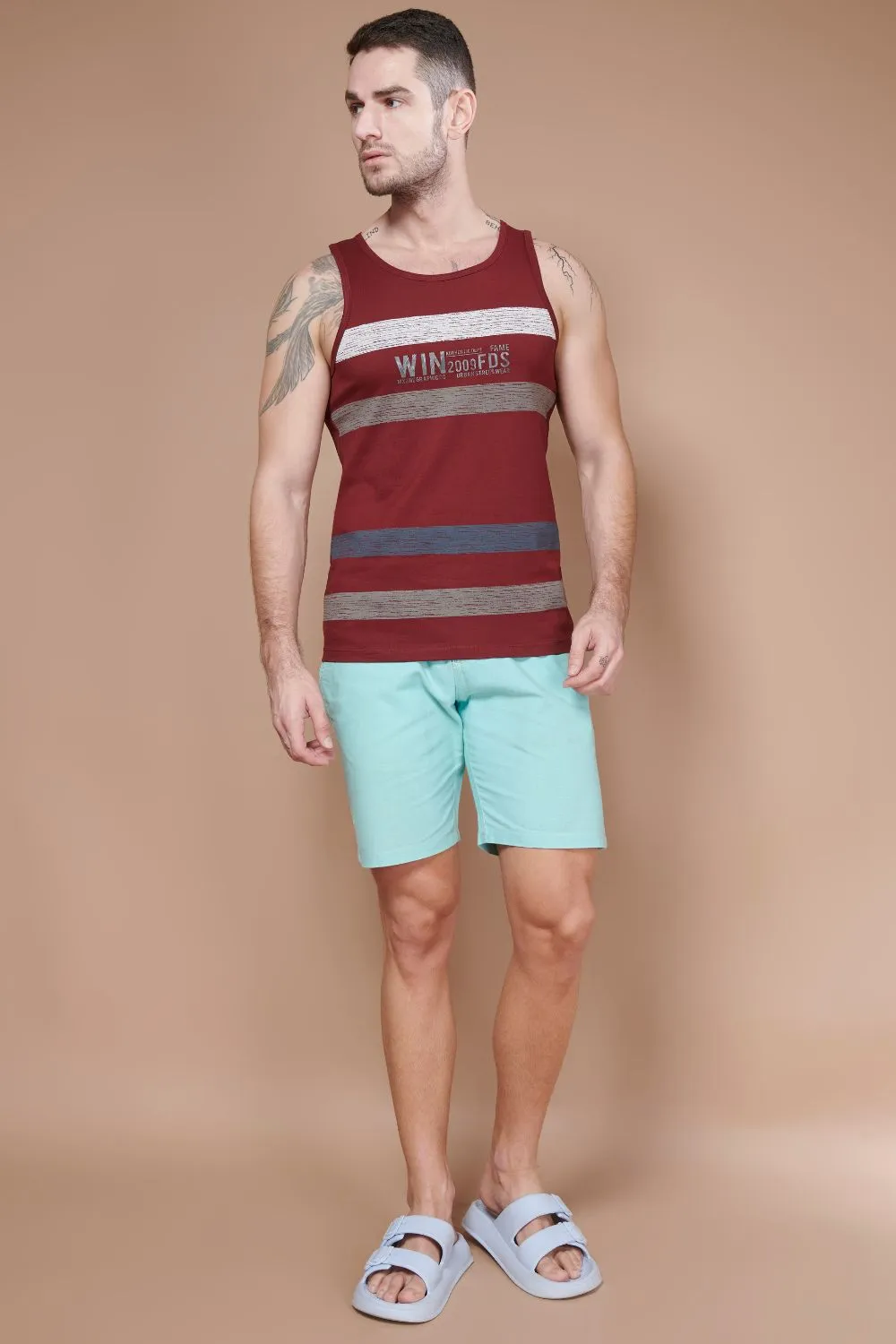 Sleeveless Printed Tank Tees – Maroon