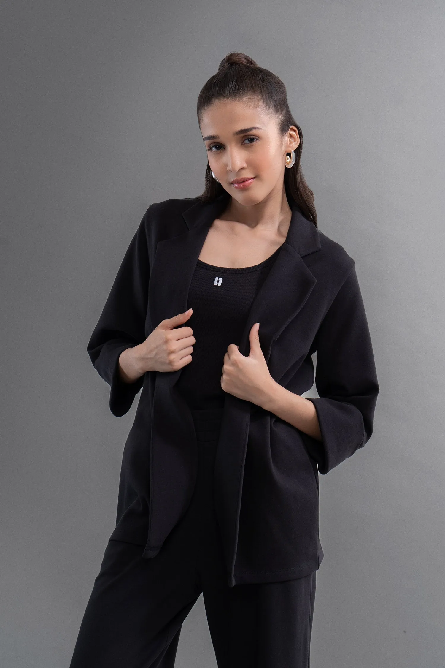 Snugknit® Black Flared Pant With Tank Top & Blazer