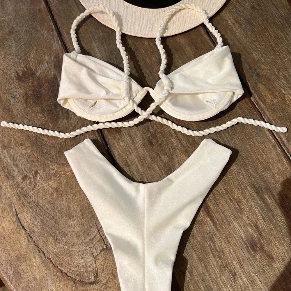 Trendy Braided Bikini – Pleated Couture Two-Piece Swimsuit for Women
