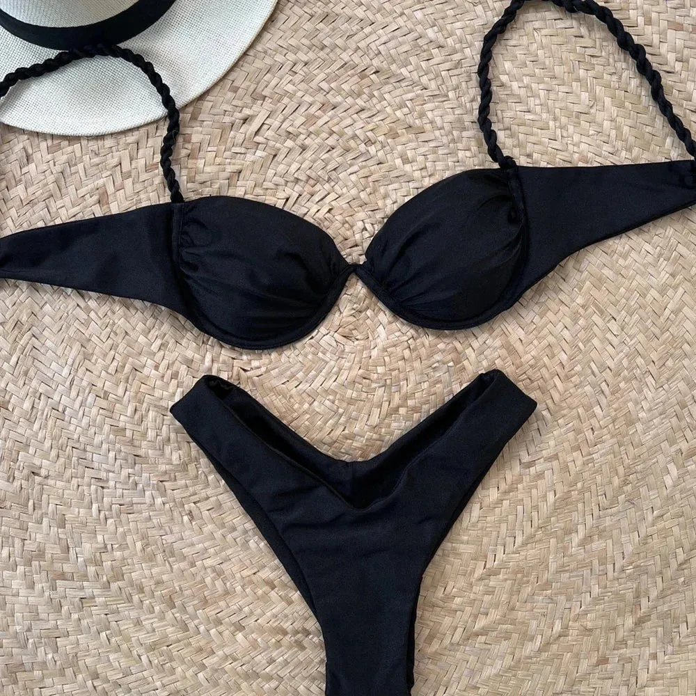 Trendy Braided Bikini – Pleated Couture Two-Piece Swimsuit for Women
