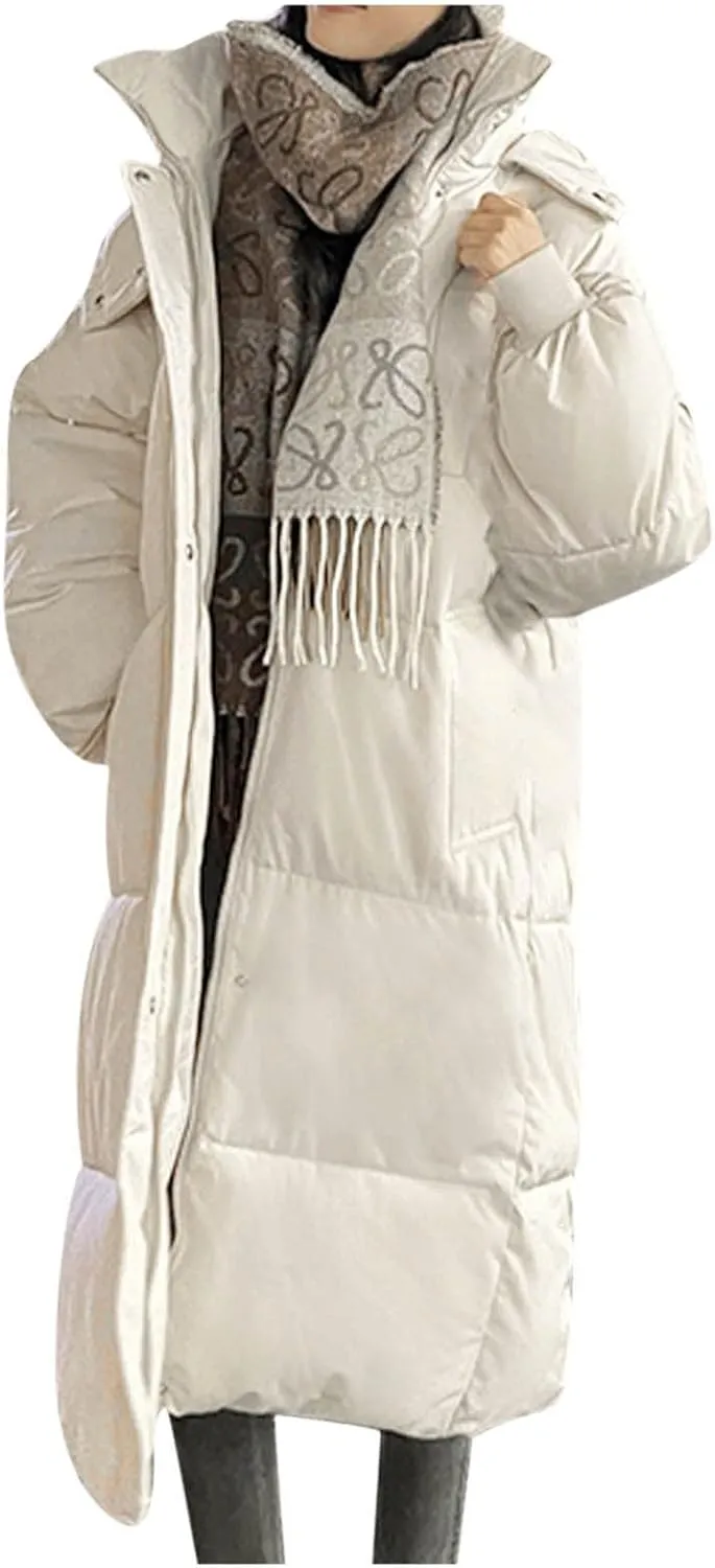 tuduoms Women's Relaxed-Fit Long Puffer Jacket Hooded Thickened Long Down Jacket Thickened Maxi Down Parka Puffy Snow Coat