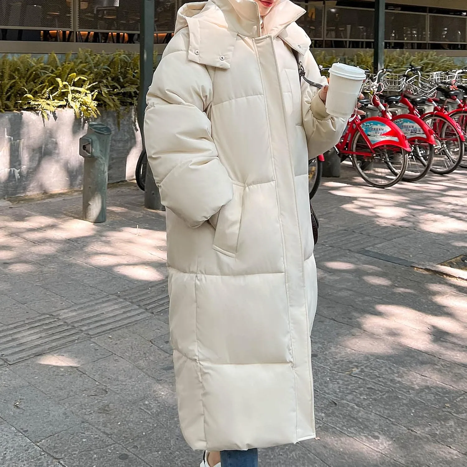 tuduoms Women's Relaxed-Fit Long Puffer Jacket Hooded Thickened Long Down Jacket Thickened Maxi Down Parka Puffy Snow Coat