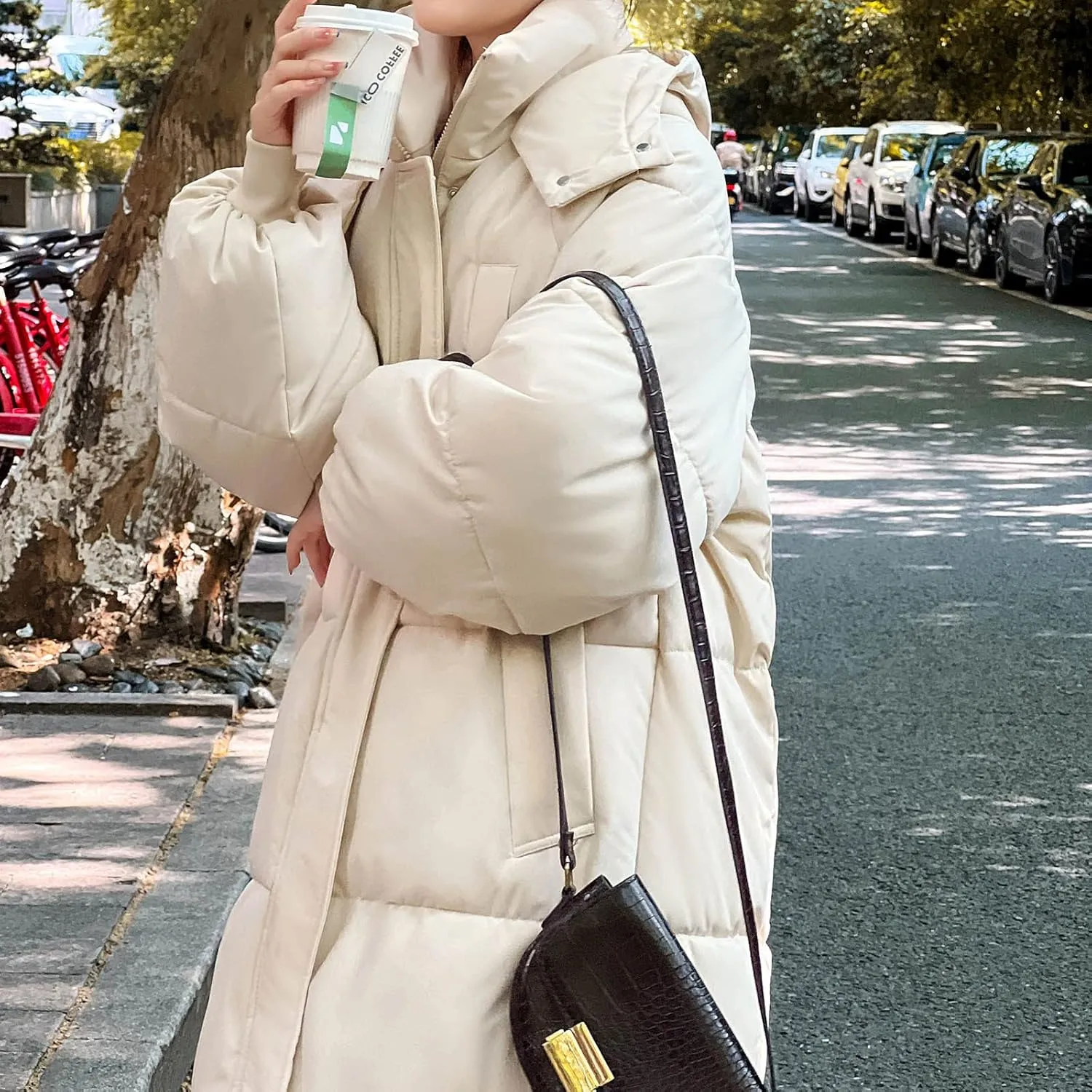 tuduoms Women's Relaxed-Fit Long Puffer Jacket Hooded Thickened Long Down Jacket Thickened Maxi Down Parka Puffy Snow Coat