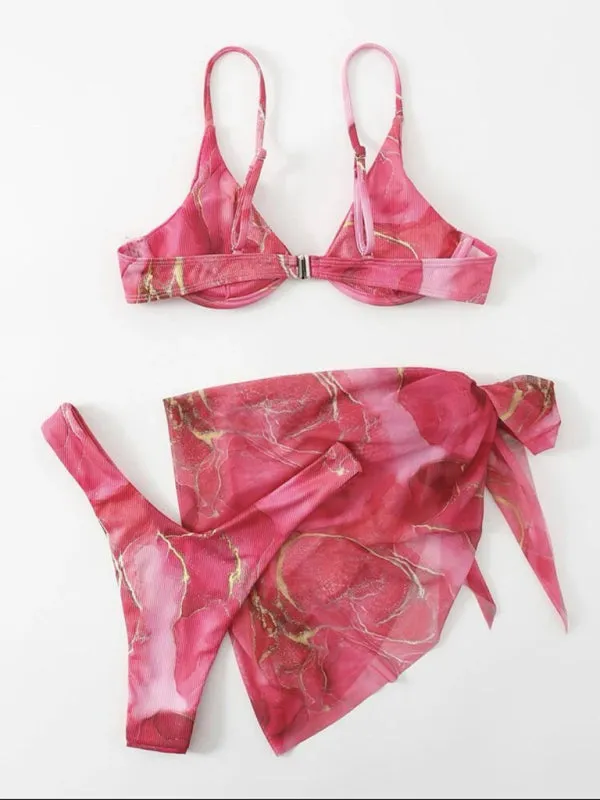 Underwire Bra & Micro Bikini in Trendy 3 Piece Neon Swimsuit with Cover-Up