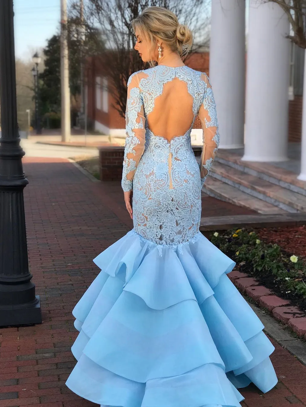 Unique Organza Jewel Sweep Train Mermaid Evening Dresses With Appliques PD052