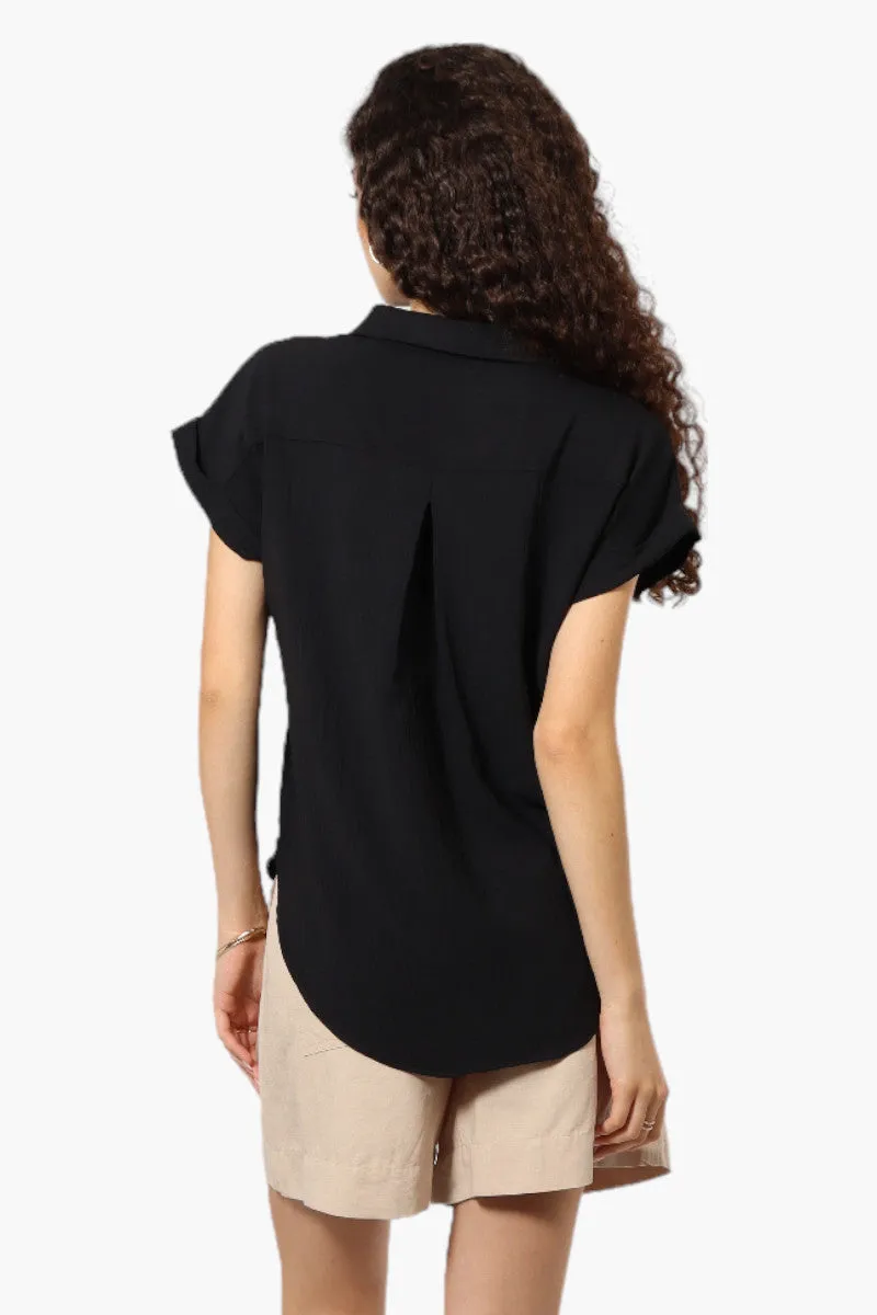 Urbanology Button Up Cap Sleeve Blouse - Black