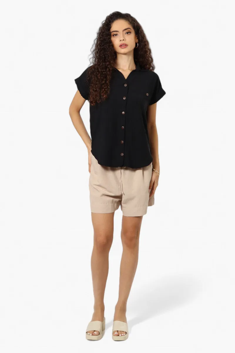 Urbanology Button Up Cap Sleeve Blouse - Black