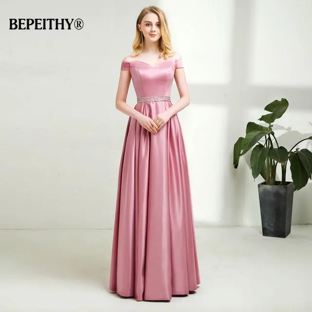 Vestido De Festa A-line Long Evening Dress Vintage Off The Shoulder Prom Dresses Crystal Belt Robe De Soiree 2017