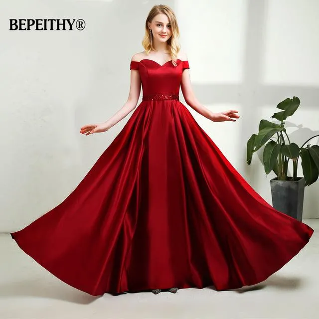 Vestido De Festa A-line Long Evening Dress Vintage Off The Shoulder Prom Dresses Crystal Belt Robe De Soiree 2017
