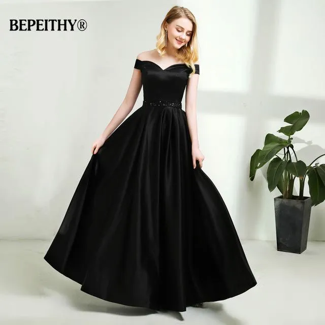 Vestido De Festa A-line Long Evening Dress Vintage Off The Shoulder Prom Dresses Crystal Belt Robe De Soiree 2017