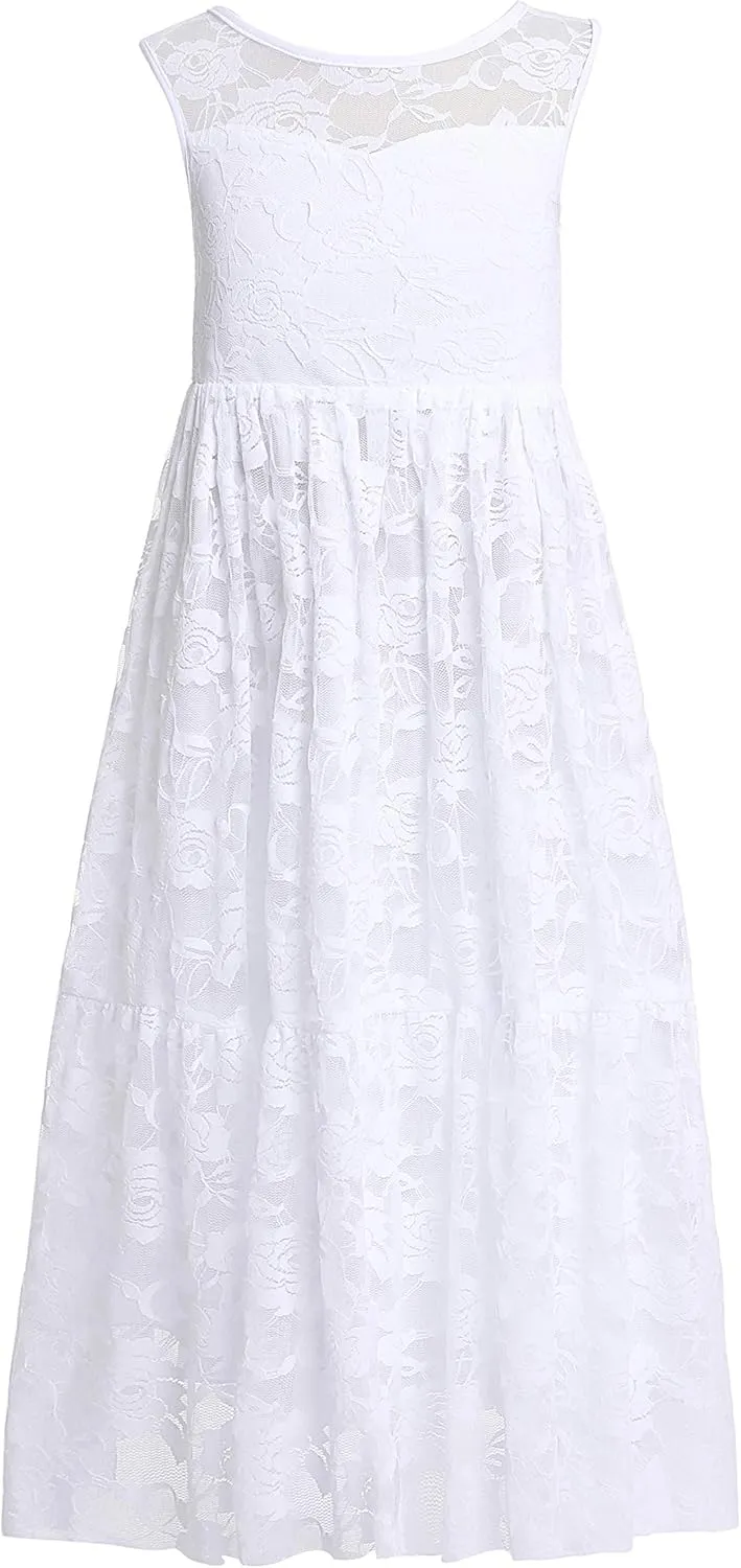 Weileenice Flower Girl Wedding Dress Sheer Back Kids Princess Bridesmaid Communion Party Prom Bohemian Maxi Lace Dresses