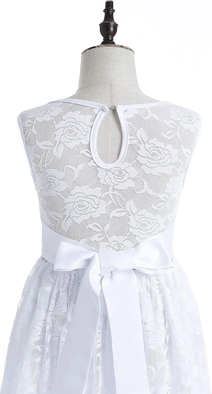 Weileenice Flower Girl Wedding Dress Sheer Back Kids Princess Bridesmaid Communion Party Prom Bohemian Maxi Lace Dresses