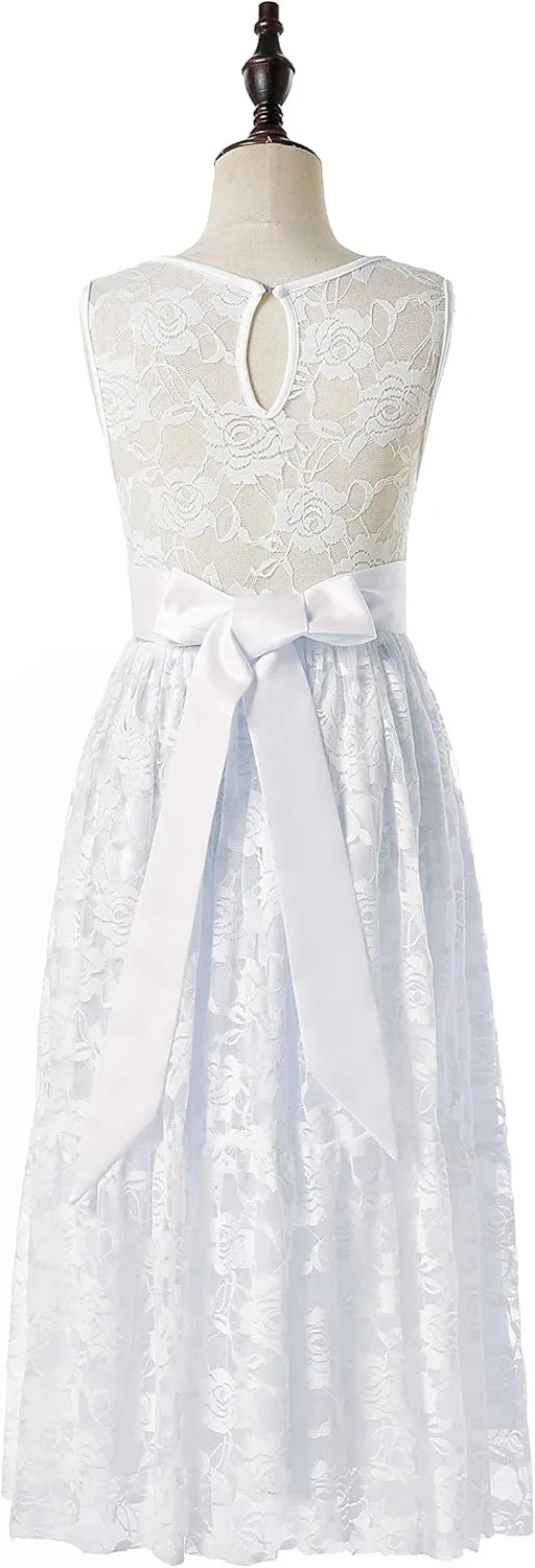 Weileenice Flower Girl Wedding Dress Sheer Back Kids Princess Bridesmaid Communion Party Prom Bohemian Maxi Lace Dresses