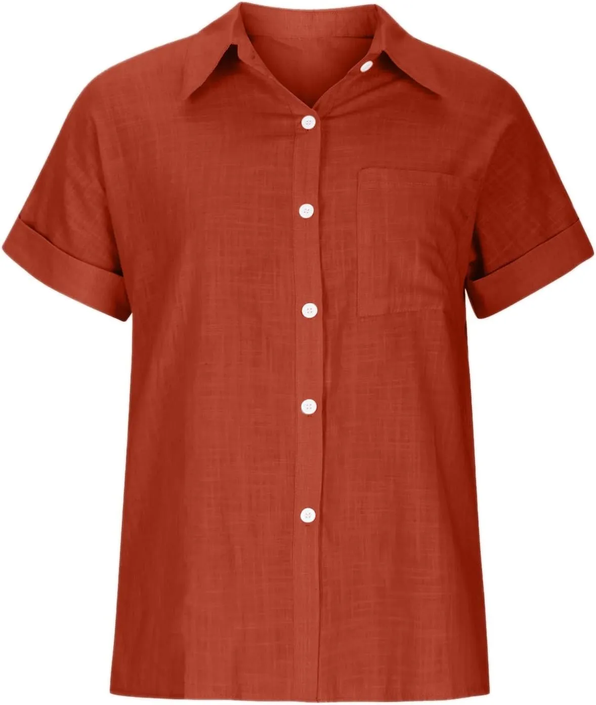 Womens Button Down Cotton Linen Shirts V Neck Roll Up Short Sleeve Blouses Loose Collared Shirt Summer Casual Tops