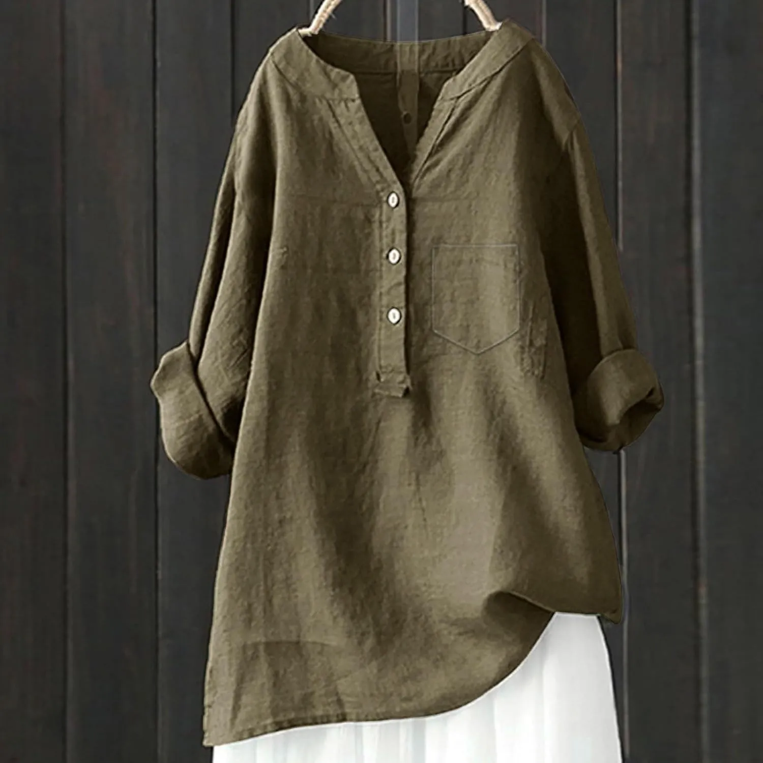 Womens Linen Gauze Shirts 2025 Summer 3/4 Sleeve Button Down Henley Neck Tops Dressy Casual Beach Y2k Blouses Tunics