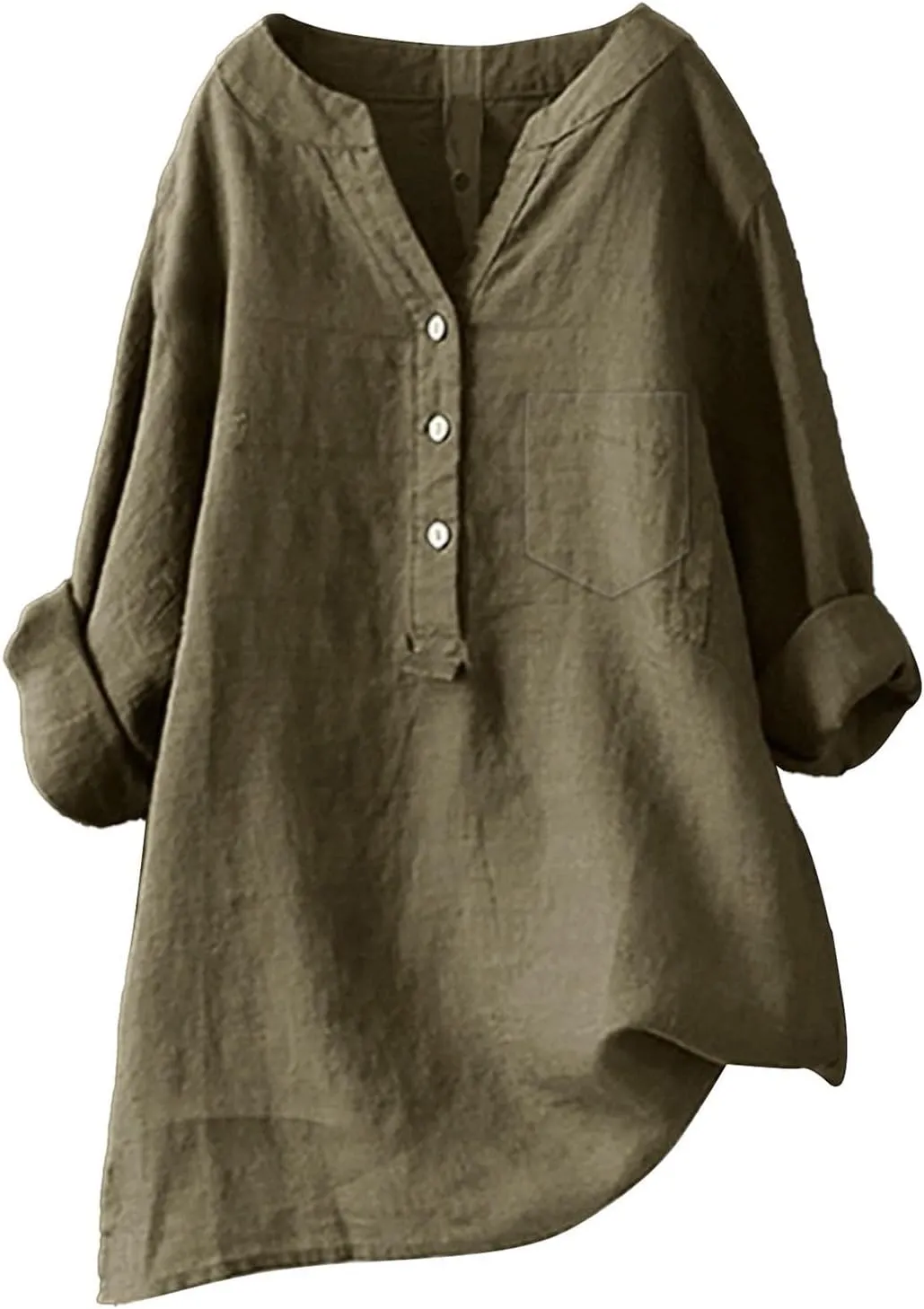 Womens Linen Gauze Shirts 2025 Summer 3/4 Sleeve Button Down Henley Neck Tops Dressy Casual Beach Y2k Blouses Tunics