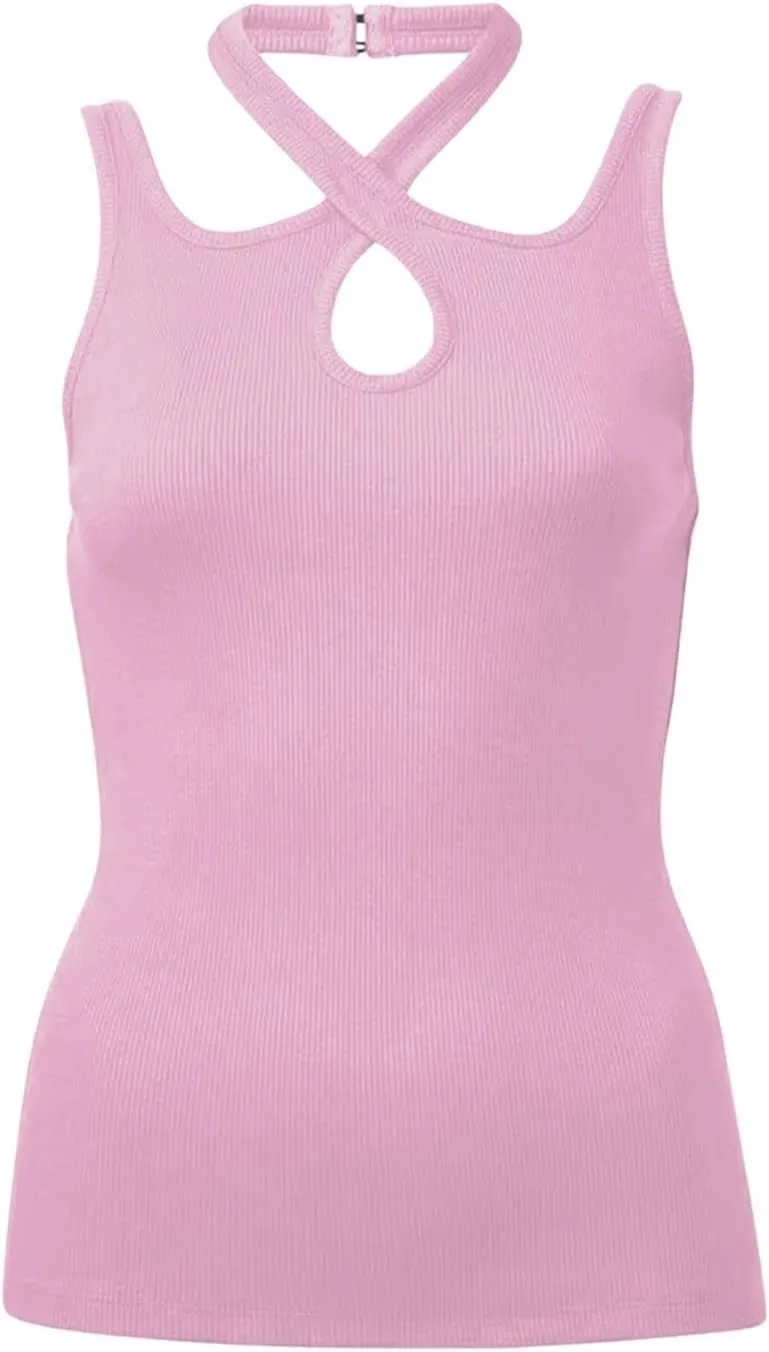 Women's Sexy Strap Neck Tank Tops Summer Casual Basic Tee Shirts 2025 Trendy Y2k Tops Outfits Slim Fit