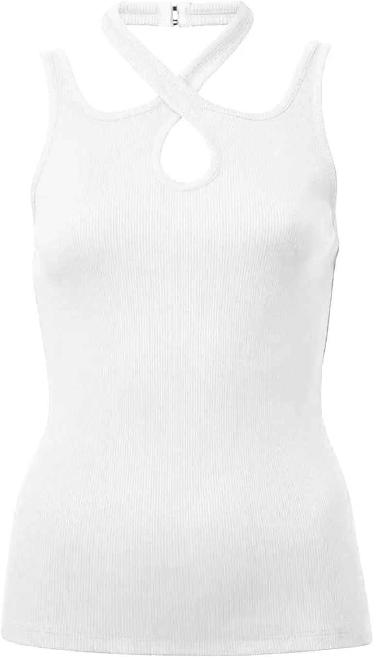Women's Sexy Strap Neck Tank Tops Summer Casual Basic Tee Shirts 2025 Trendy Y2k Tops Outfits Slim Fit